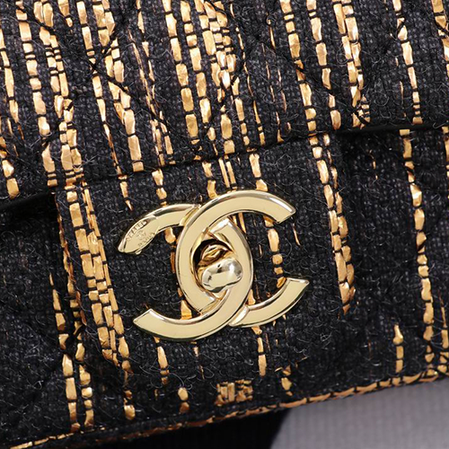 Chanel Tweed Flap Bag with Large Pearl Handle and Gold Hardware 20cm