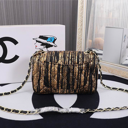 Chanel Tweed Flap Bag with Large Pearl Handle and Gold Hardware 20cm