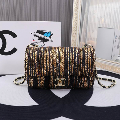 Chanel Tweed Flap Bag with Large Pearl Handle and Gold Hardware 20cm