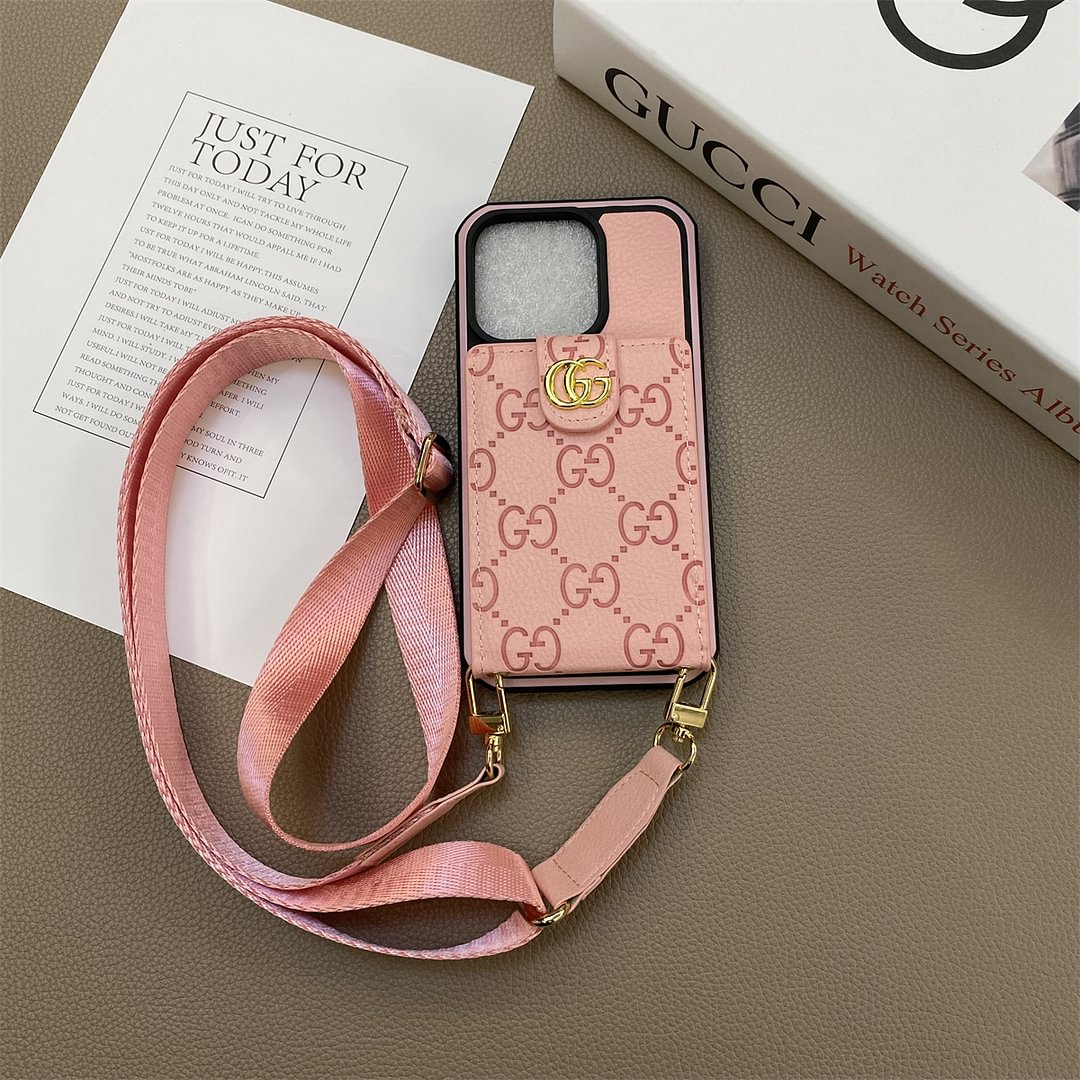 Button Leather Card Holder Leather Cord iPhone Case