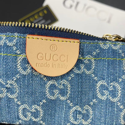 Denim GG Monogram Keychain Pouch Collection with Gold Clasps