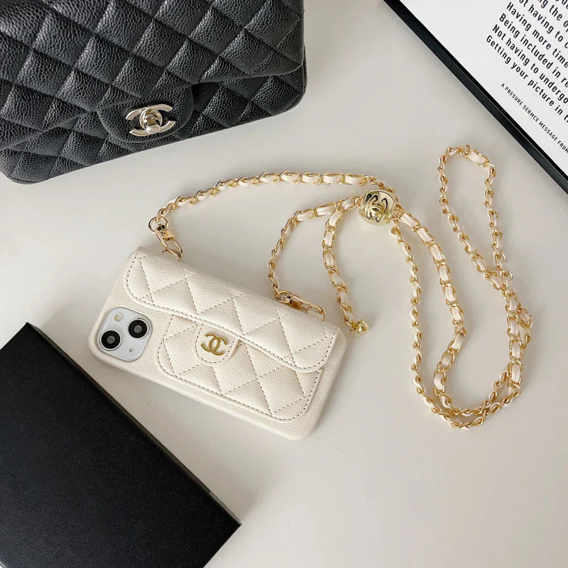 Chanel Genuine Leather Wallet Leather Crossbody Apple iPhone Case