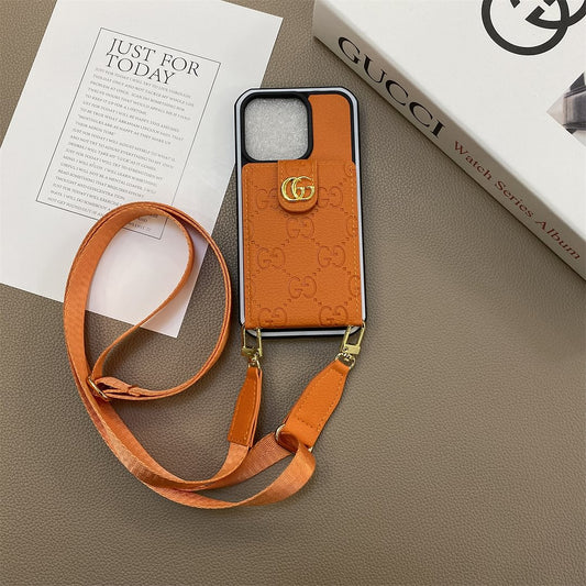 Button Leather Card Holder Leather Cord iPhone Case