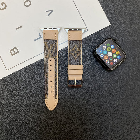 APPLE WATCH GENUINE LEATHER STRAP STITCHING MONOGRAM LEATHER