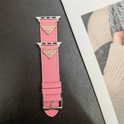 Double Triangle Monogram Label Leather Apple Watch Band