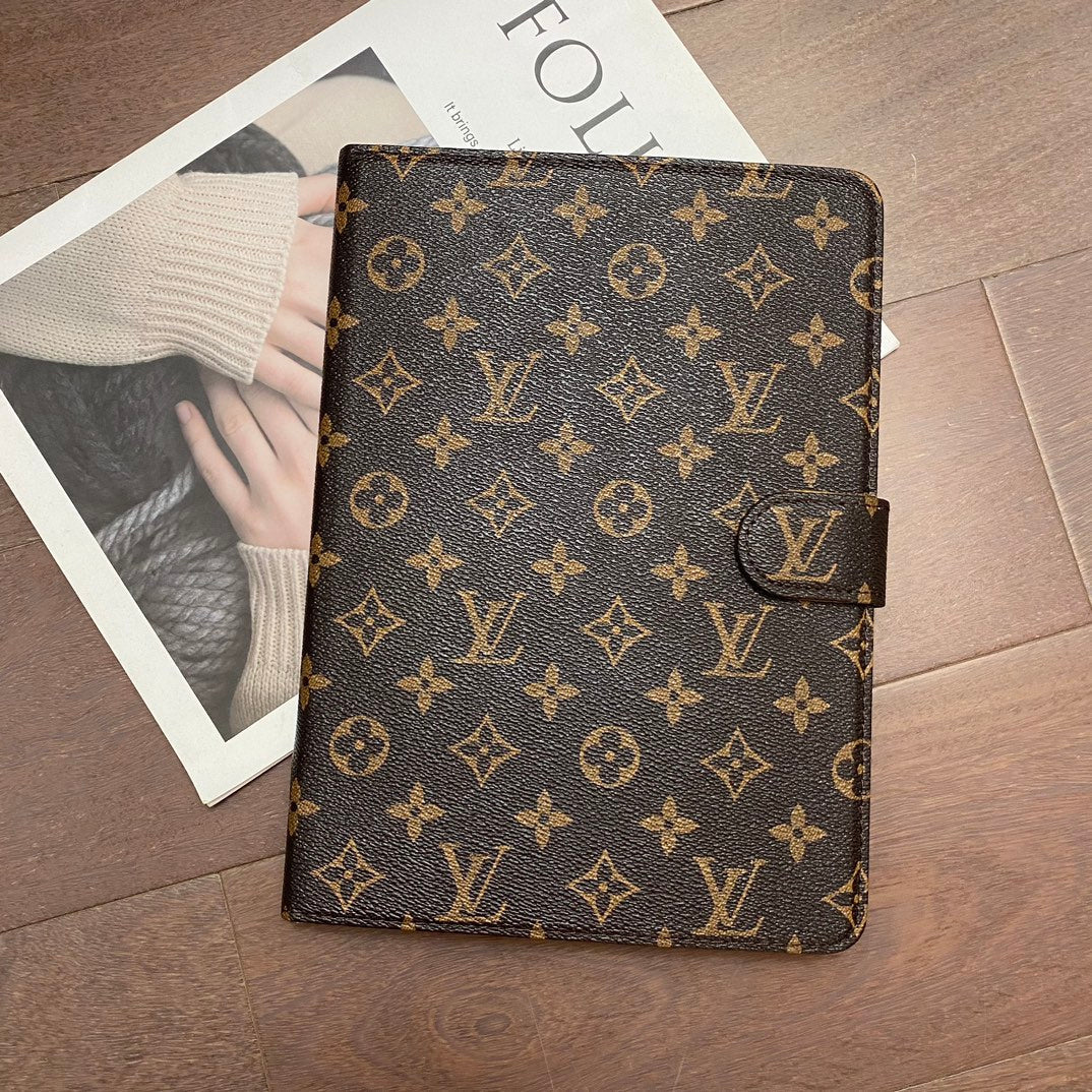 Luxury Canvas Monogram Leather Fresh Summer Theme Pattern Apple iPad case Black