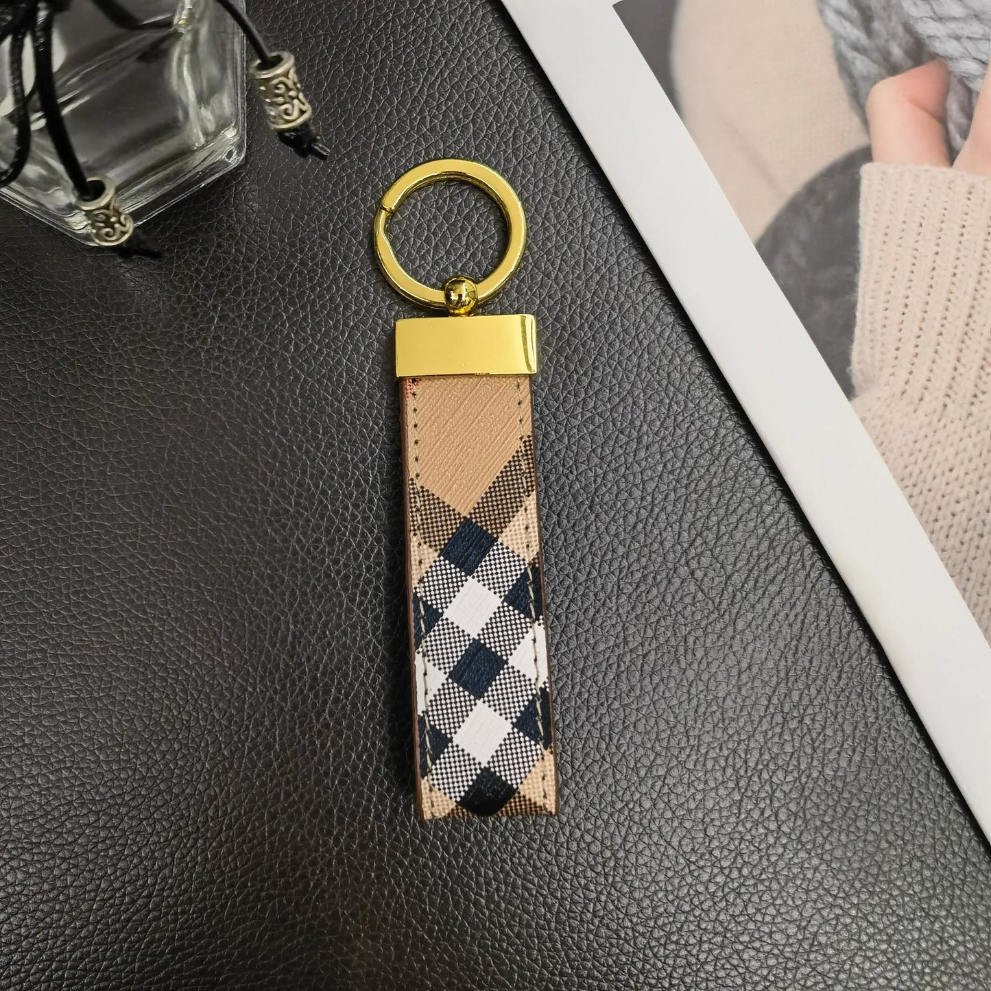 Classic BUR-Inspired Keychain Strap with Gold Accent