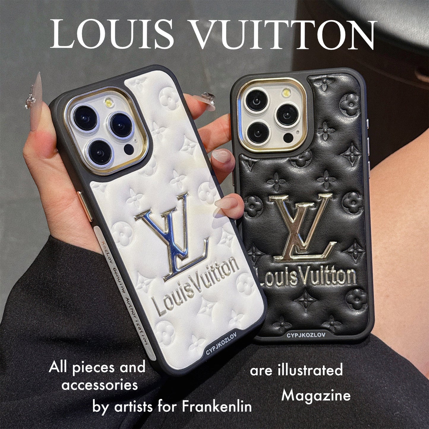 Finest Electroplated Classic Monogram Embossed Leather Apple iPhone Case