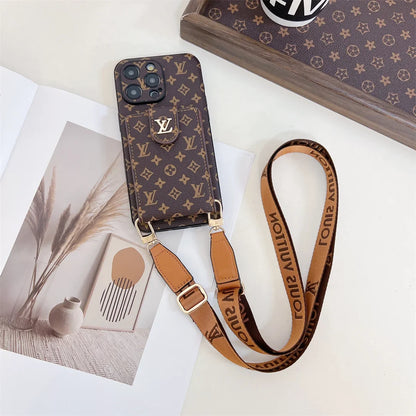 Monogram Canvas Leather Button Card Holder Crossbody iPhone Case