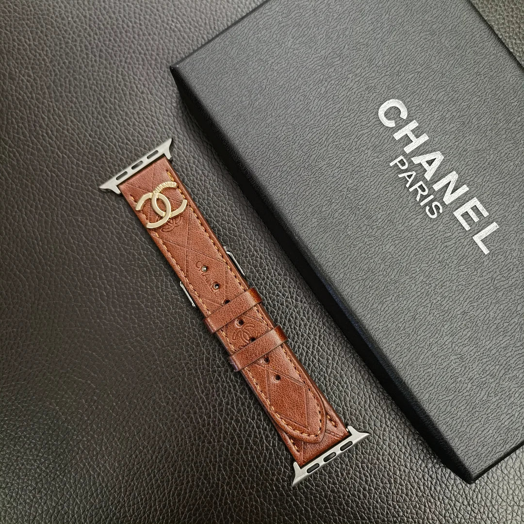 Luxury Gold Monogram 3D Embossed Leather Apple Watch Strap