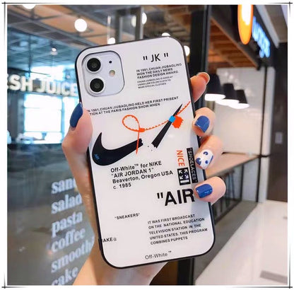 NK OFF White Tempered Glass Fashion Case Cover for iPhone