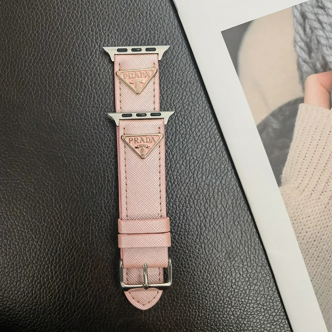 Double Triangle Monogram Label Leather Apple Watch Band