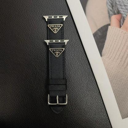 Double Triangle Monogram Label Leather Apple Watch Band