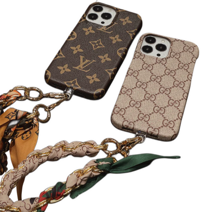 LUXURY CANVAS APPLE IPHONE CASE DETACHABLE SILK SCARF WRISTBAND