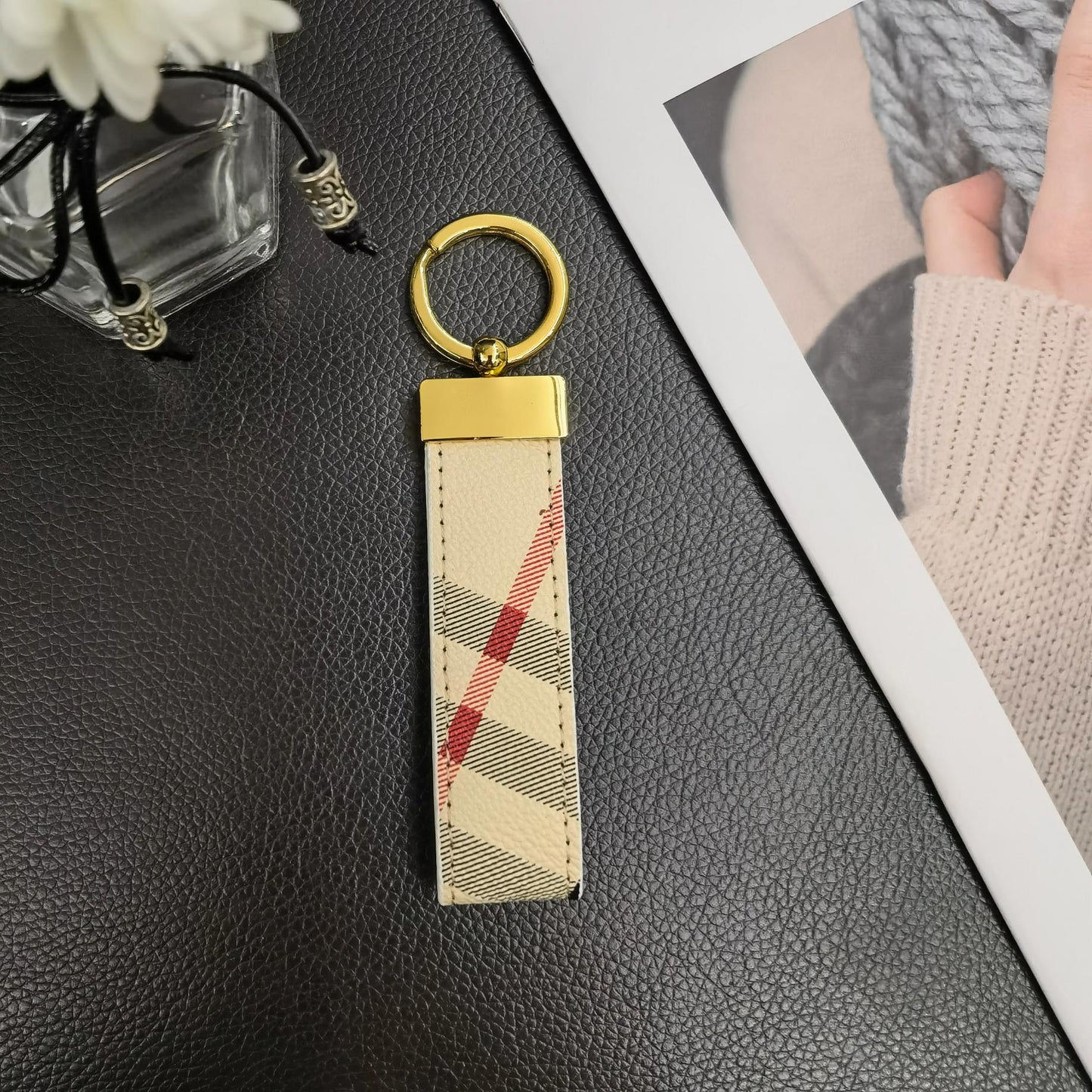 Classic BUR-Inspired Keychain Strap with Gold Accent