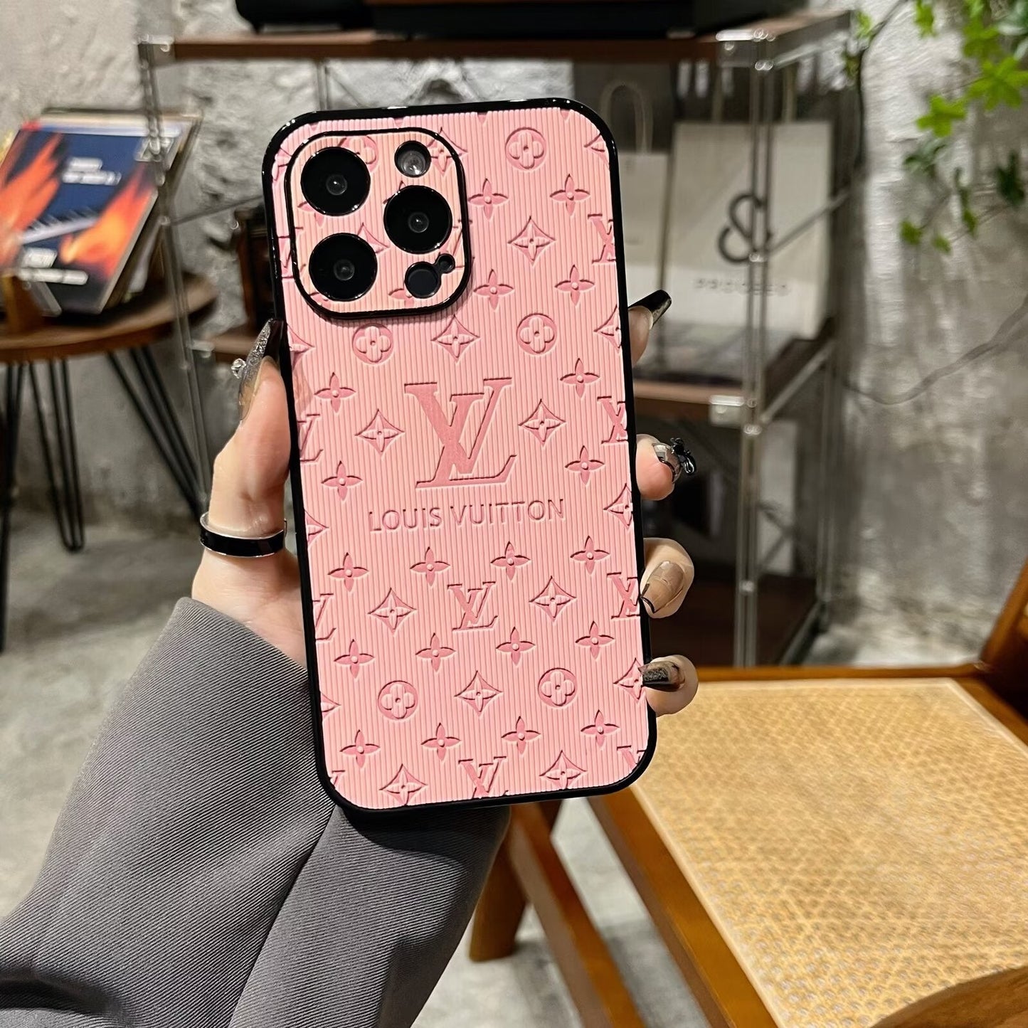 3D Monogram Embossed Leather  Case for iPhone