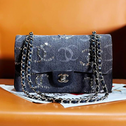 Chanel Denim CC Sequined Double Flap Bag