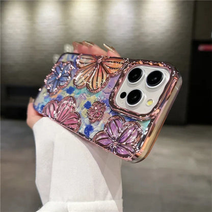 LUXURY PLATING COLOUR FASHION FLOWERS PHONE CASE FOR IPHONE