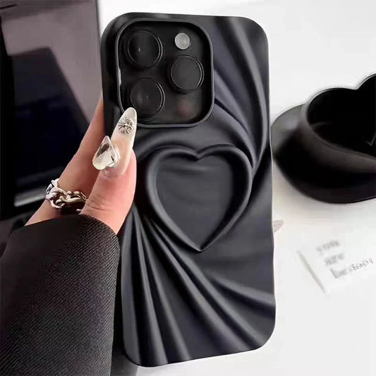 Fashion Fold Wrinkle 3D Love Heart Phone Case