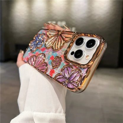 LUXURY PLATING COLOUR FASHION FLOWERS PHONE CASE FOR IPHONE