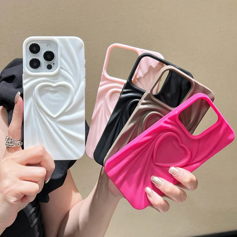 Fashion Fold Wrinkle 3D Love Heart Phone Case