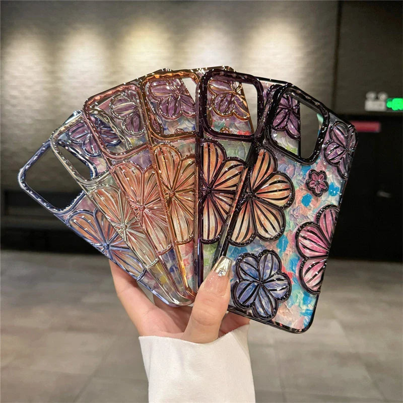 LUXURY PLATING COLOUR FASHION FLOWERS PHONE CASE FOR IPHONE