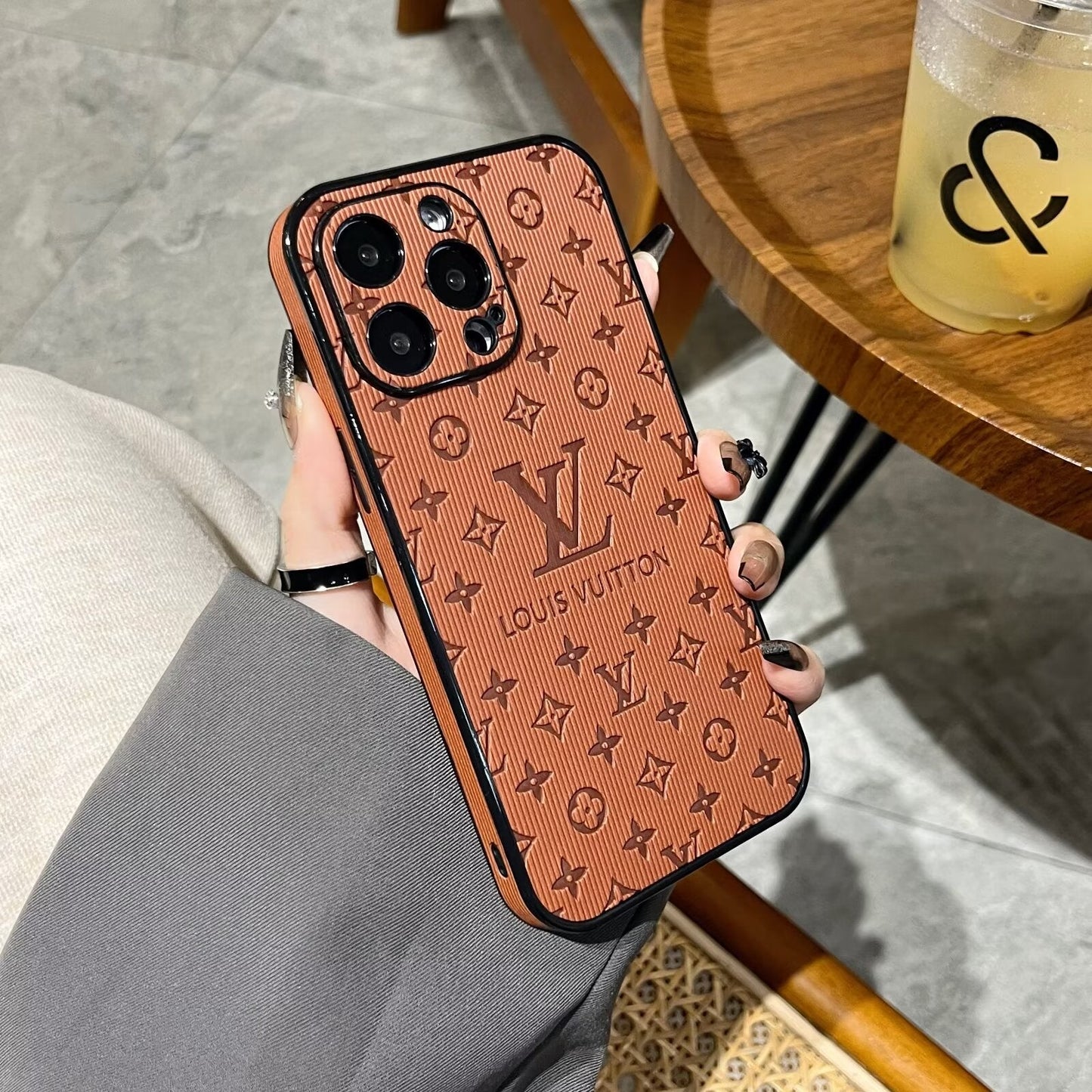 3D Monogram Embossed Leather  Case for iPhone