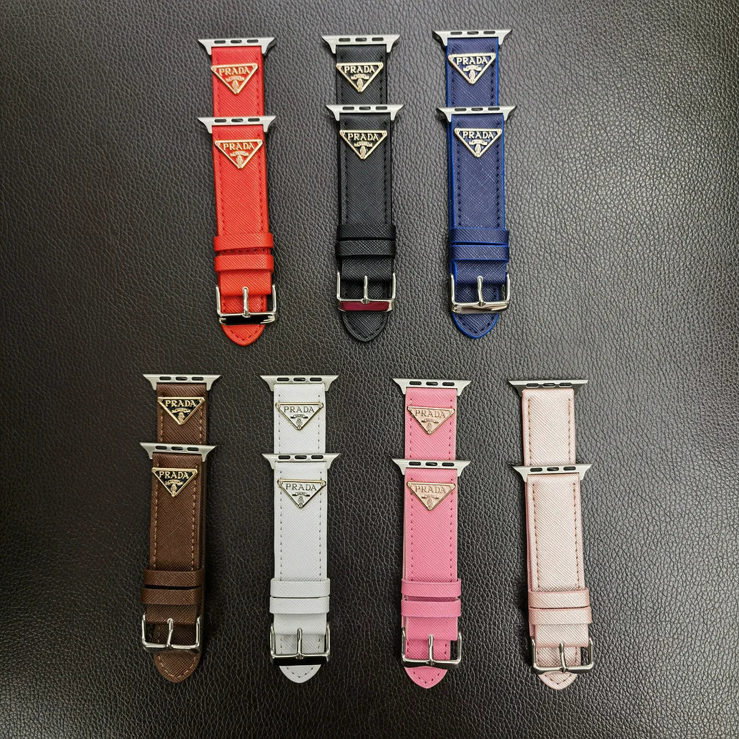 Double Triangle Monogram Label Leather Apple Watch Band