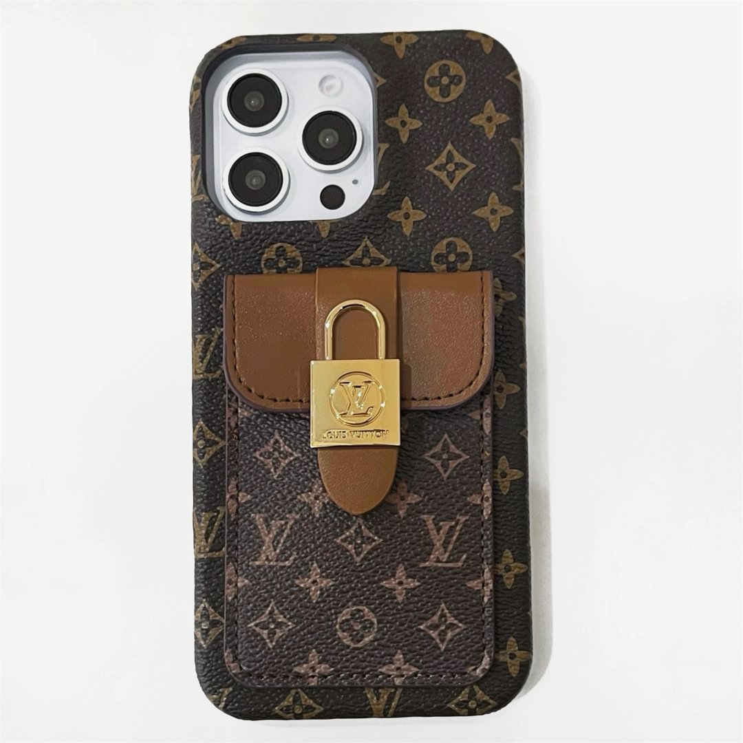 Crossbody Card Holder Monogram Canvas Lock Button iPhone Case