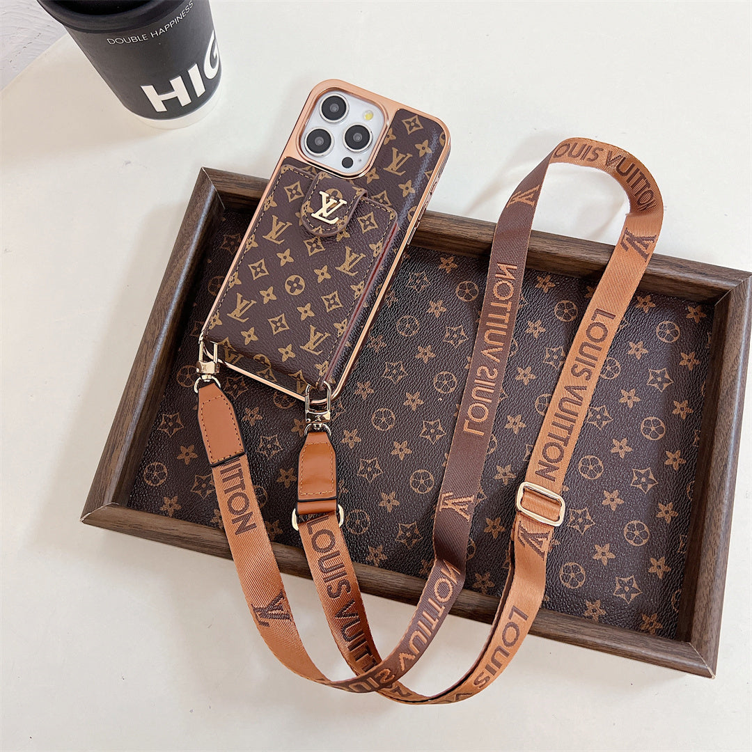 LUXURY ELECTROPLATING MONOGRAM CARD HOLDER CROSSBODY IPHONE CASE