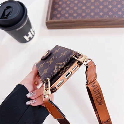 LUXURY ELECTROPLATING MONOGRAM CARD HOLDER CROSSBODY IPHONE CASE