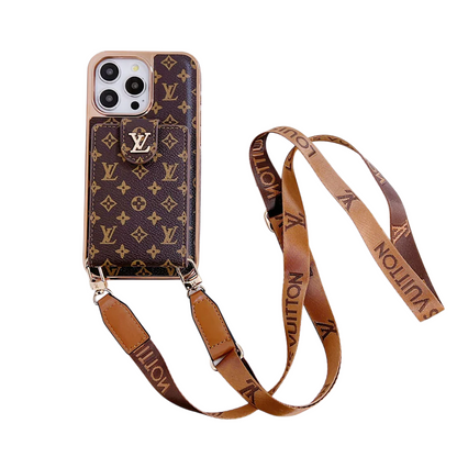 LUXURY ELECTROPLATING MONOGRAM CARD HOLDER CROSSBODY IPHONE CASE