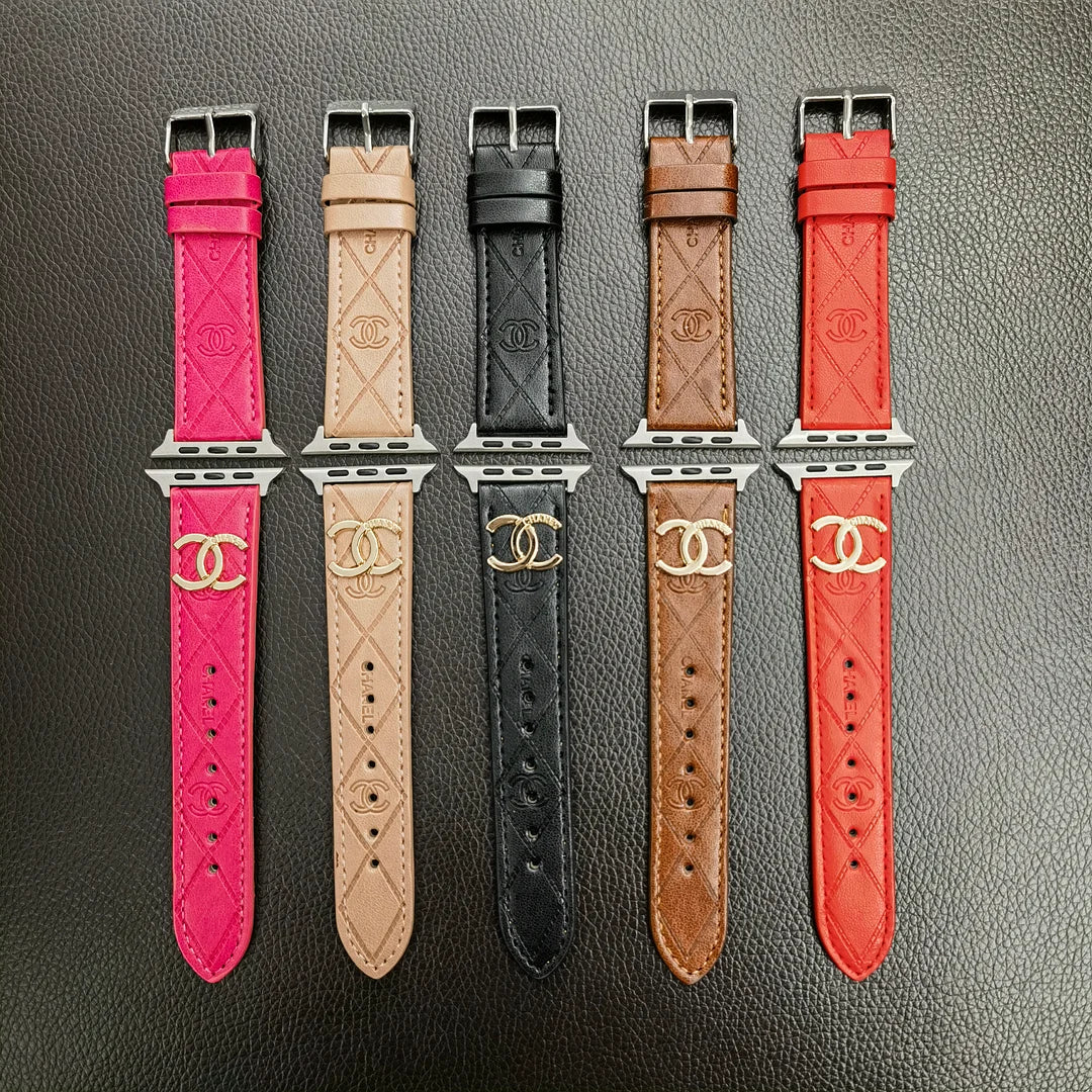 Luxury Gold Monogram 3D Embossed Leather Apple Watch Strap