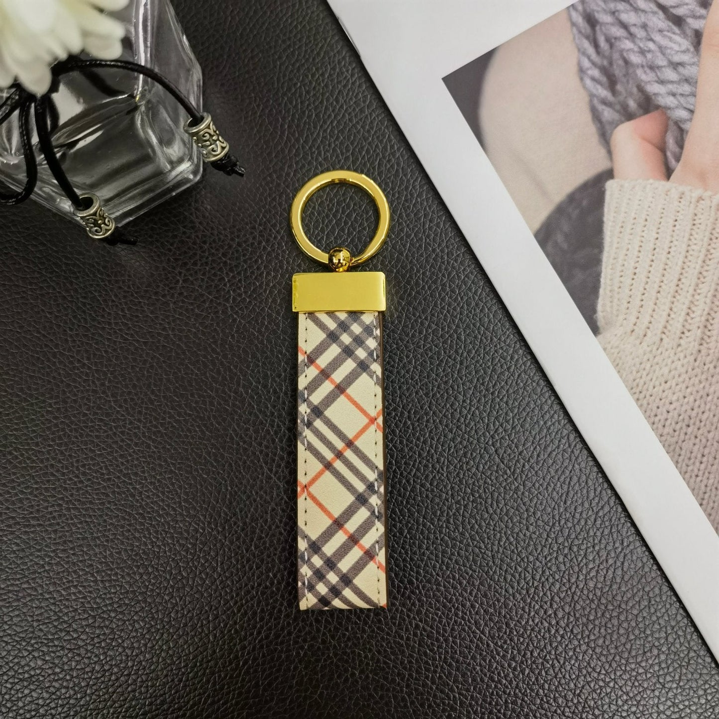 Classic BUR-Inspired Keychain Strap with Gold Accent