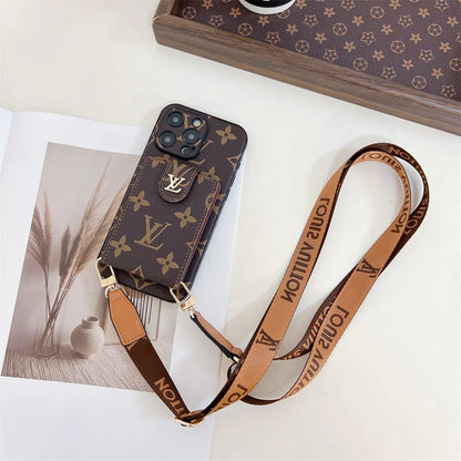 Monogram Canvas Leather Button Card Holder Crossbody iPhone Case