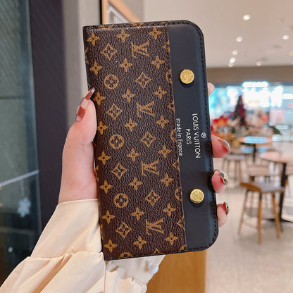 Luxury Flip Monogram Canvas Rivet Leather Case For iPhone