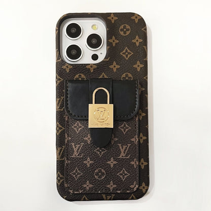 Crossbody Card Holder Monogram Canvas Lock Button iPhone Case