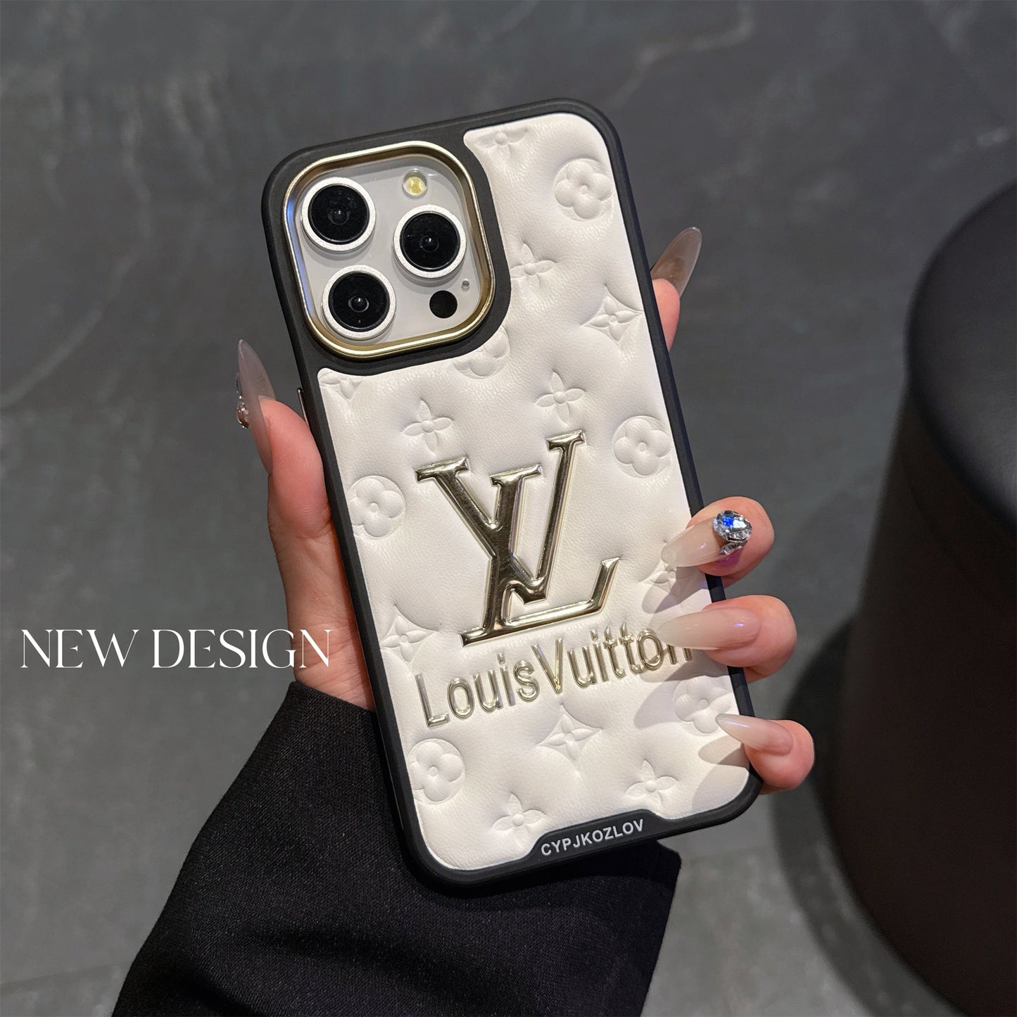 Finest Electroplated Classic Monogram Embossed Leather Apple iPhone Case