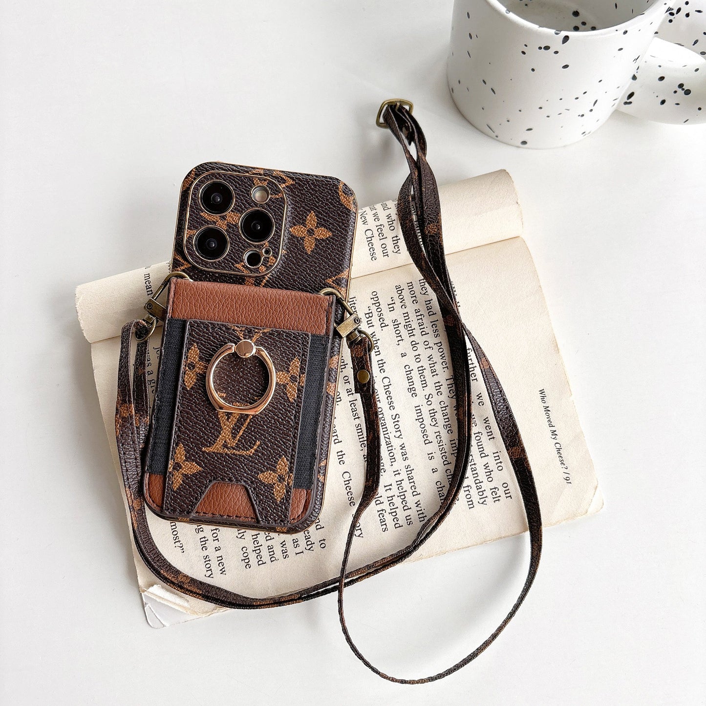 CROSSBODY CARD HOLDER MONOGRAM LEATHER APPLE PHONE CASE