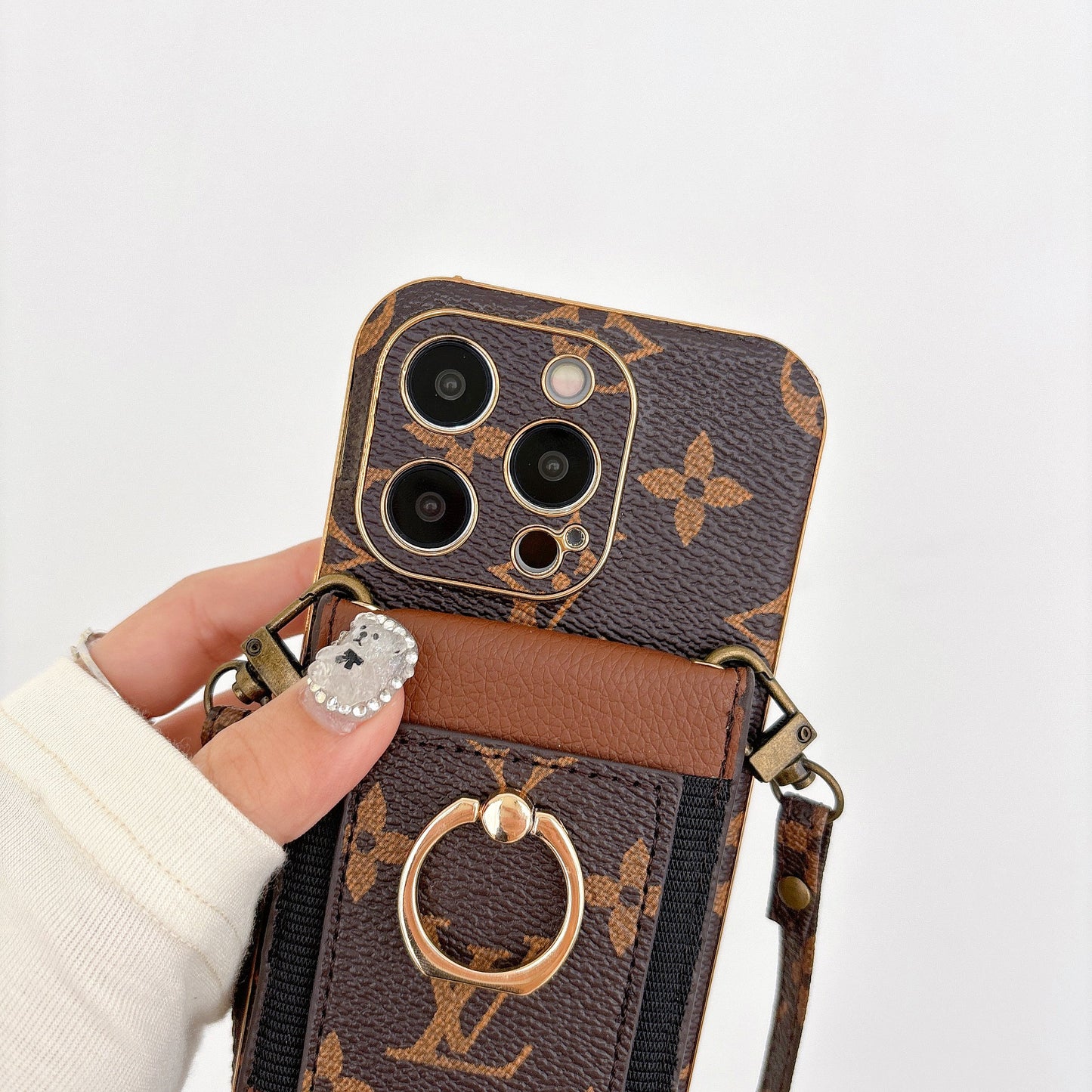 CROSSBODY CARD HOLDER MONOGRAM LEATHER APPLE PHONE CASE