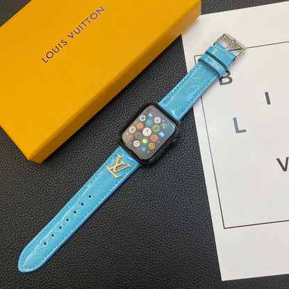 CINTURINO APPLE WATCH IN PELLE LUCIDA LOGO IN METALLO DI LUSSO