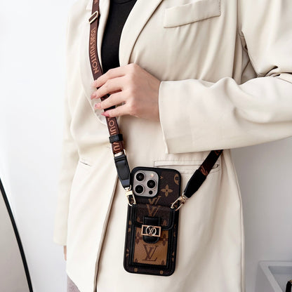 Luxury DAUPHINE LEATHER MONOGRAM CROSSBODY IPHONE CASE