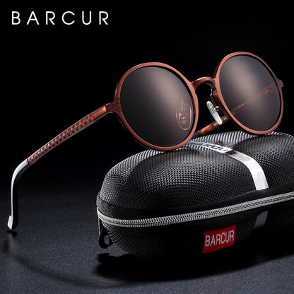 BARCUR Hot Black Goggle Pánské kulaté sluneční brýle Luxusní značka Pánské brýle Retro Vintage Dámské Sluneční brýle UV400 Retro Styl