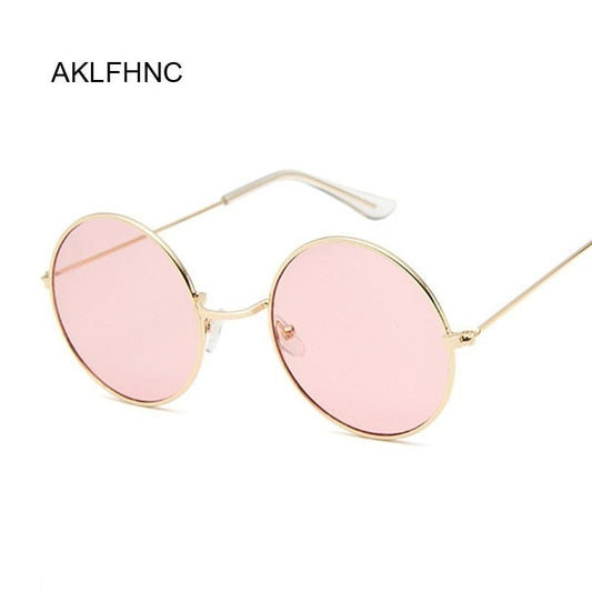 Retro Round Pink Sunglasses Women Brand Designer Sun Glasses For Women Alloy Mirror Female Oculos De Sol Black